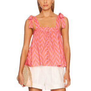Ulla Johnson Top Women's Size 10 Pink Smocked Tie Front Iris Cotton